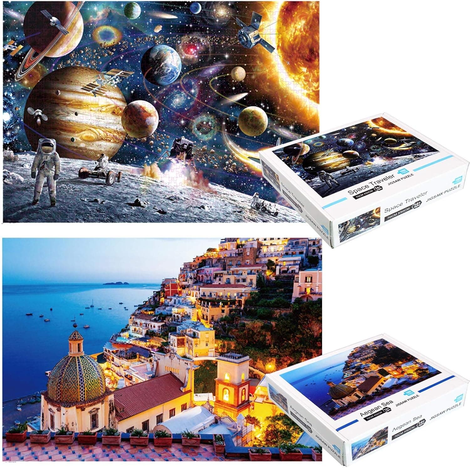 2 Pack Puzzles for Adults 1000 Piece, Space Puzzle and Aegean Sea Jigsaw Puzzles 1000 Pieces for Adults Kids 1000 Piece Puzzles Adult Puzzles