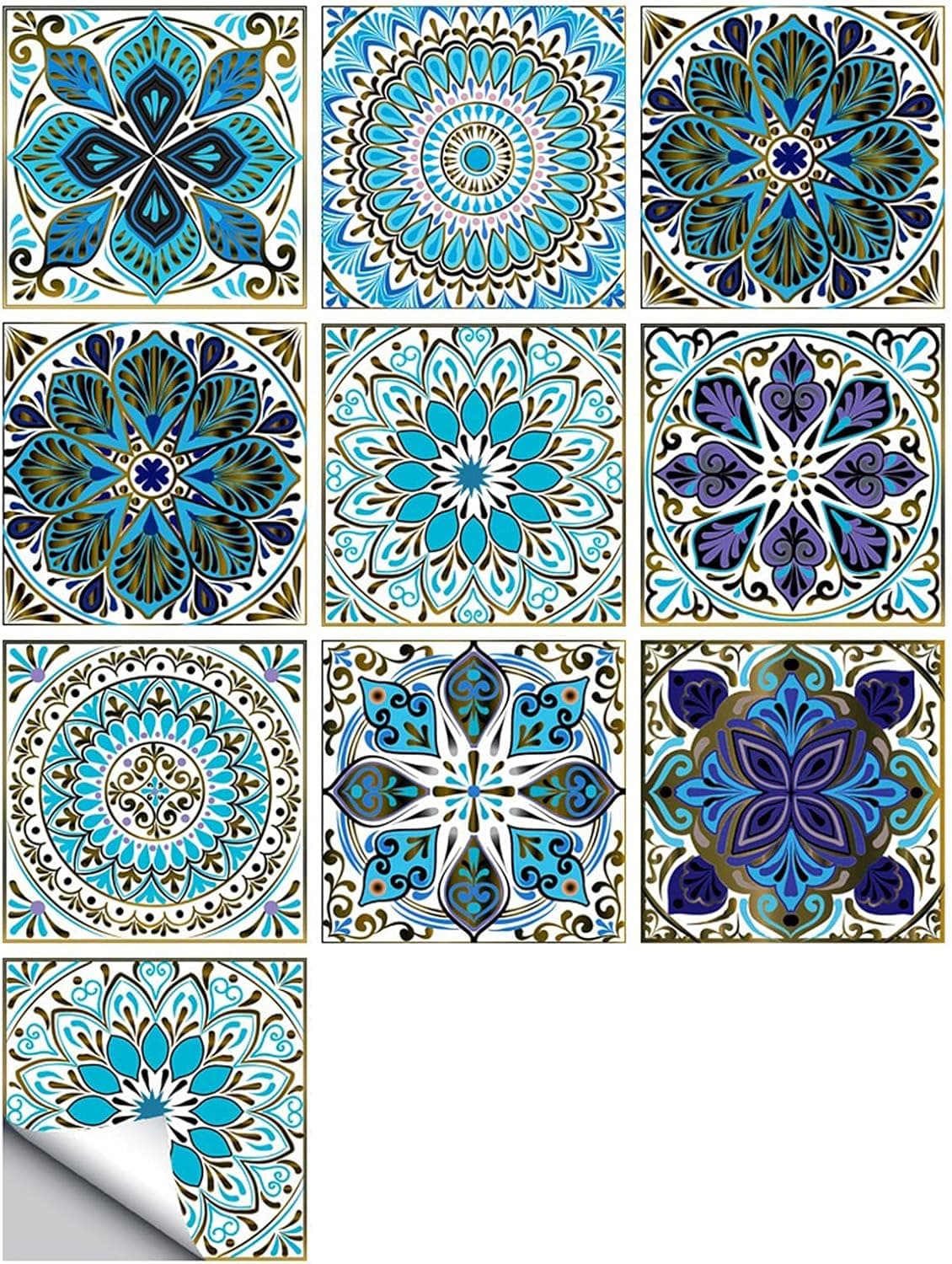 Creazeal Decorative Tile Sticker Set, 6X6 inch Self-Adhesive Wall Paper, Peel & Stick Tiles Floor Decal, Vinyl Tile DIY Appearance Stickers, Floor Kitchen Bathroom Staircase Furniture Decals