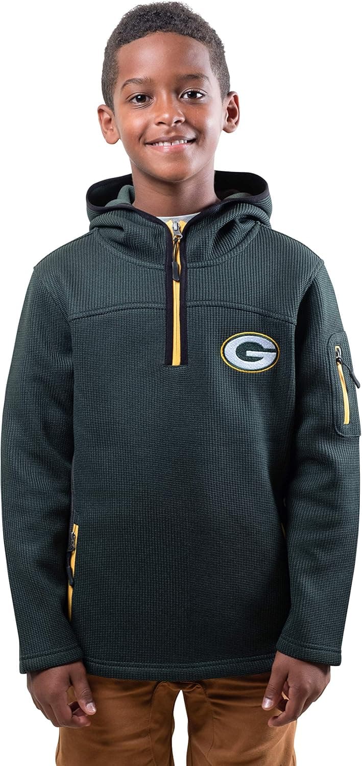 Ultra Game NFL Boys Super Soft Fleece Quarter-Zip Pullover Hoodie Sweatshirt