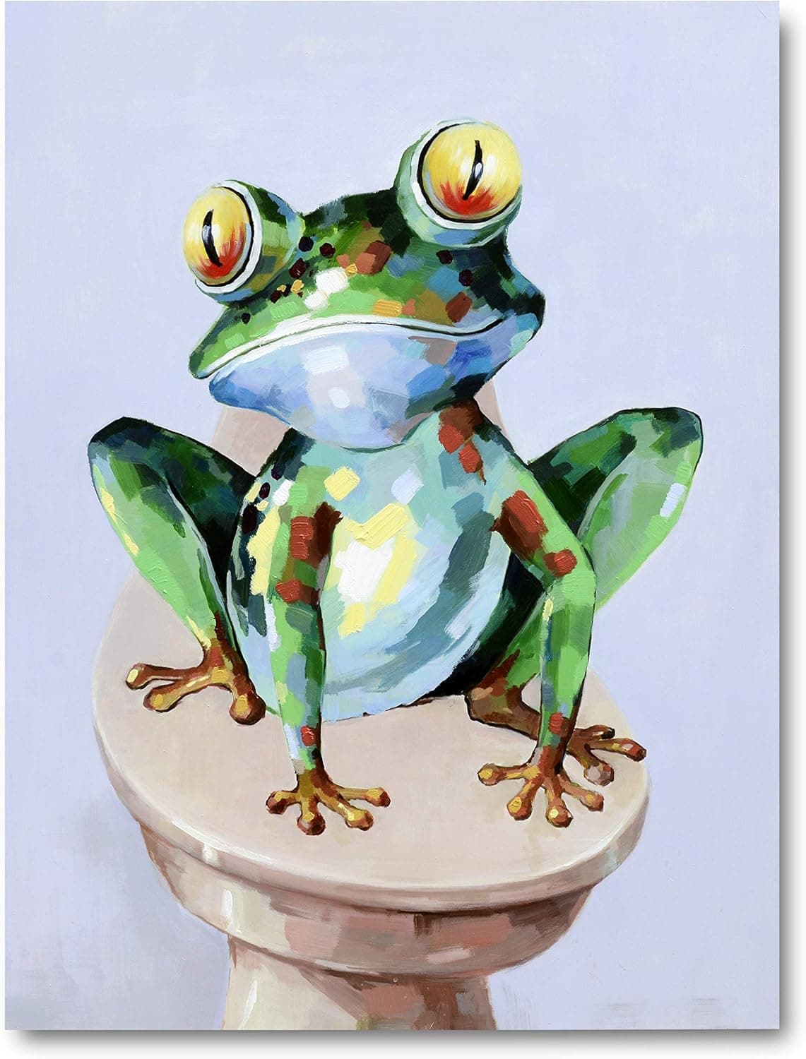 Yihui Arts Bathroom Decor Wall Art Hand Painted Happy Green Frog Painting Large Pictures with Framed for Decoration
