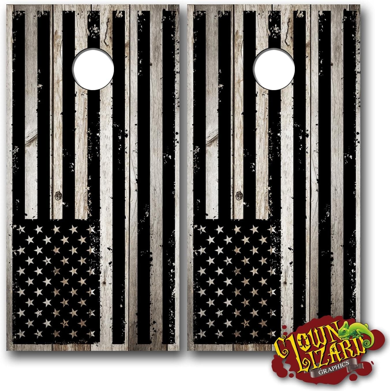CL0053 American Flag Distressed Black Cornhole Laminated Decal WRAP Set Decals Board Boards Vinyl Sticker Stickers Bean Bag Game Wraps Vinyl Graphic Tint Image Corn Hole