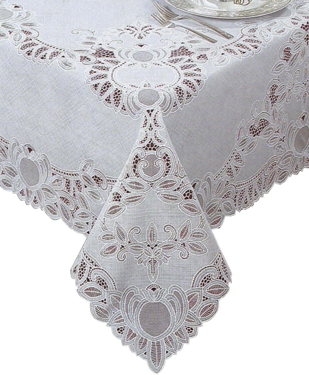 Elrene Home Fashions Lace Vinyl Tablecloth, 60 in x 104 in, White