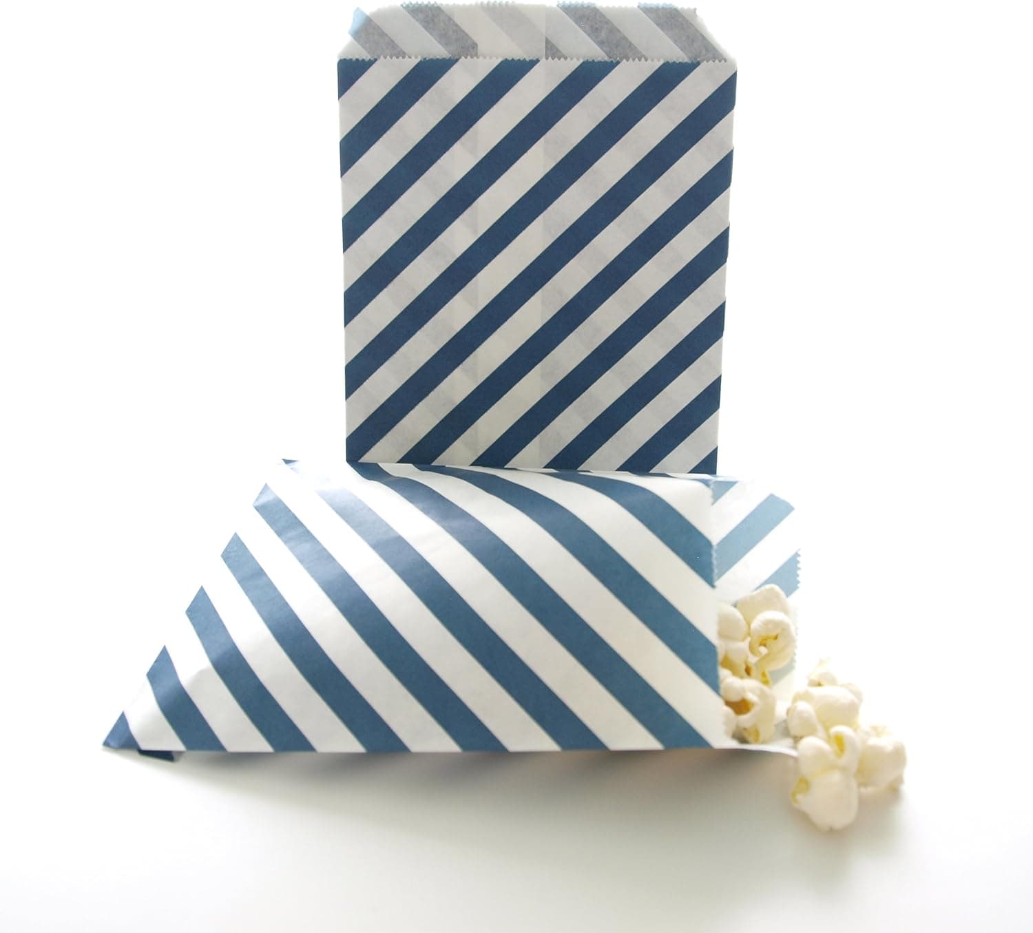 Dark Teal Blue Paper Bags, Striped Treat Bags, Party Favor Gift Bags, Graduation Goody Bags, Dark Teal Blue Stripe Bags (25 Pack)
