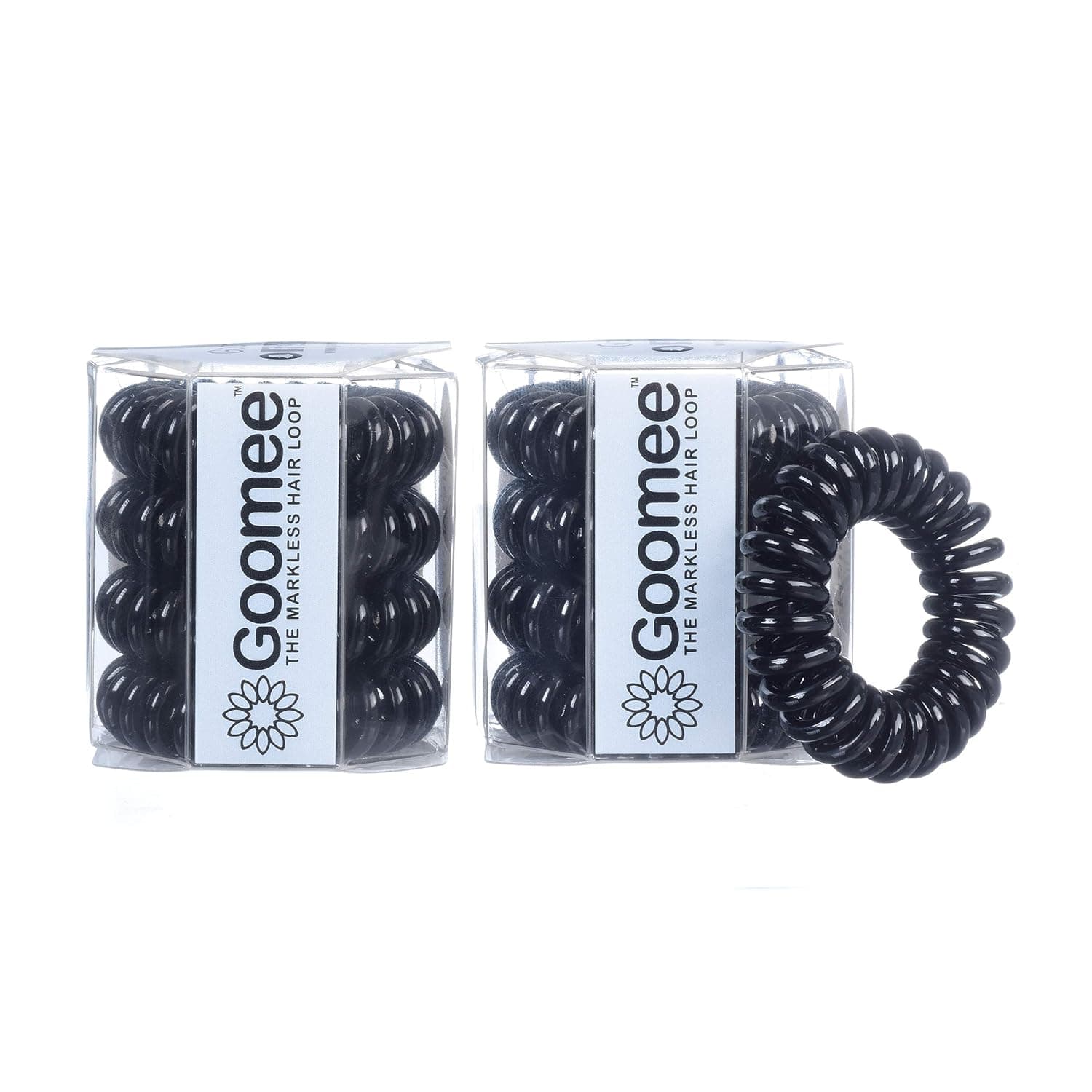 Goomee Spiral Hair Ties for Women, 8-Pack – Easy-off Coil Hair Elastics, Prevent Tangles, Breakage, Headaches – Bump-Less Pony Tails Hair Holders for Thick Hair or Thin Hair, Midnight Black