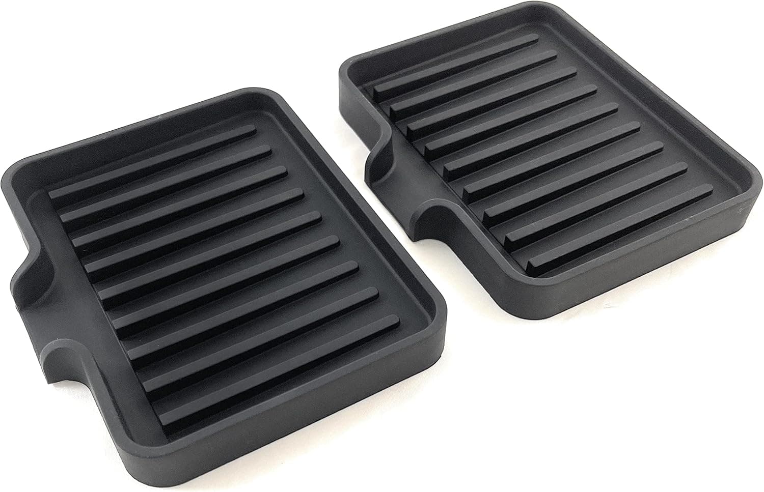 Happitasa Silicone Soap Dish Tray and Sponge Holder with Drain Chute, Pack of 2 (BLACK, 5.2"X4")