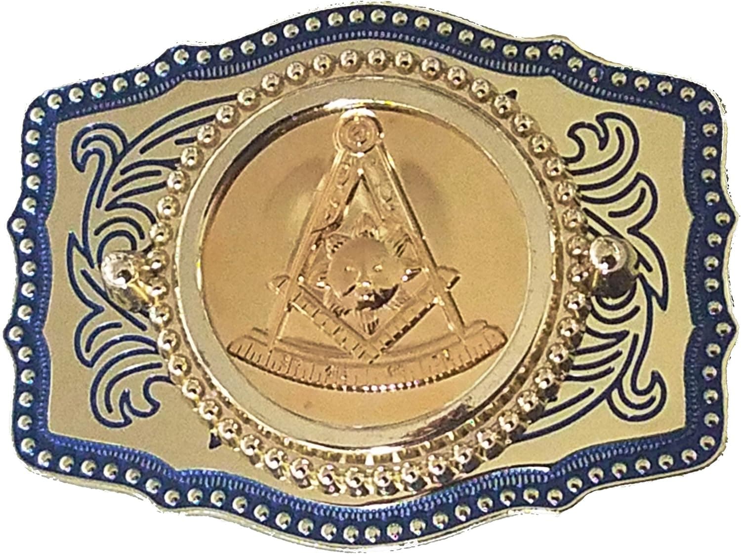 GENUINE TEXAS BRAND Beautiful, Polished Past Master Masonic Belt Buckle Blue and Gold