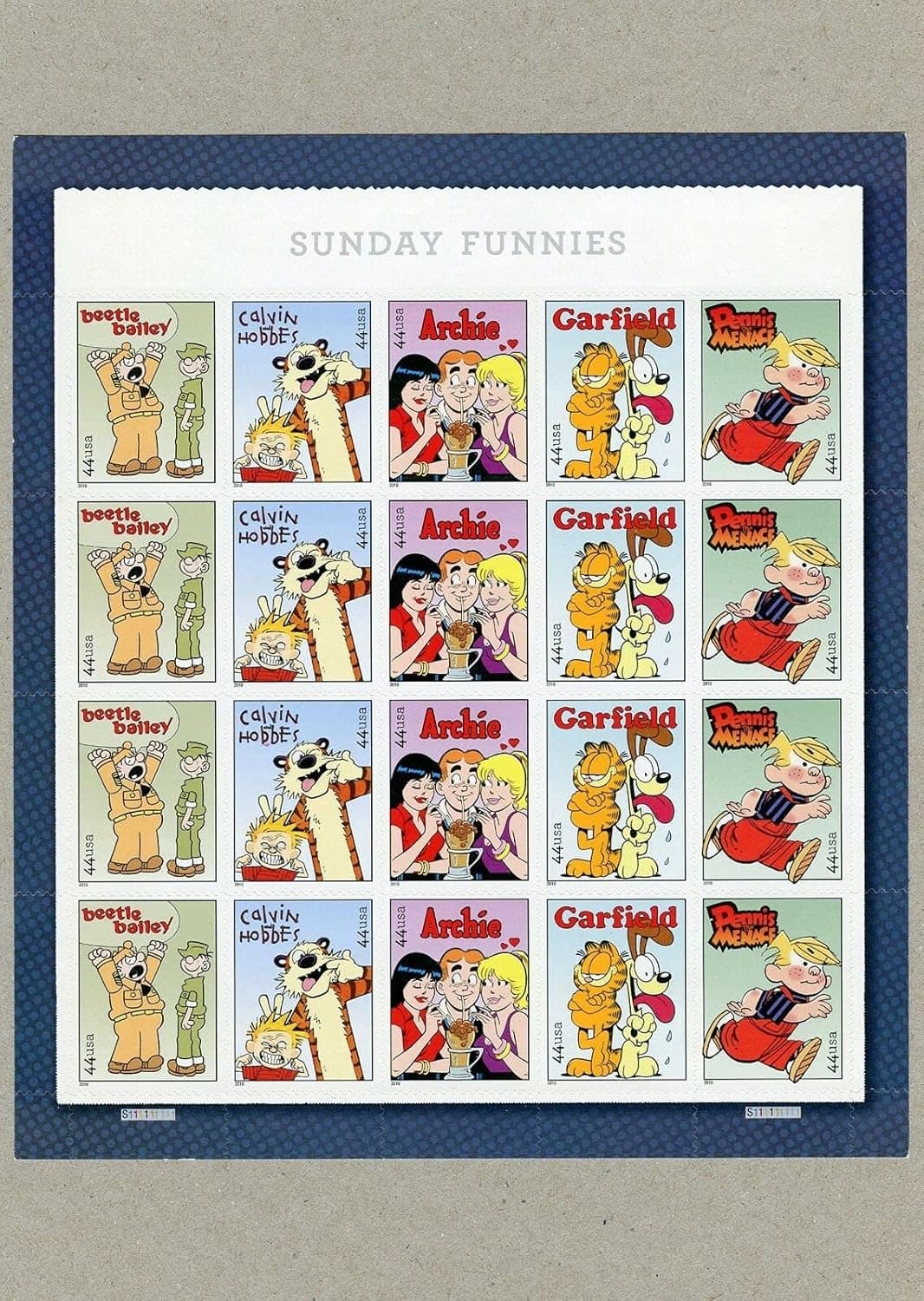 Sunday Funnies, Full Sheet of Collectible 20 x 44-Cent Postage Stamps, USA 2010, Scott 4467-71