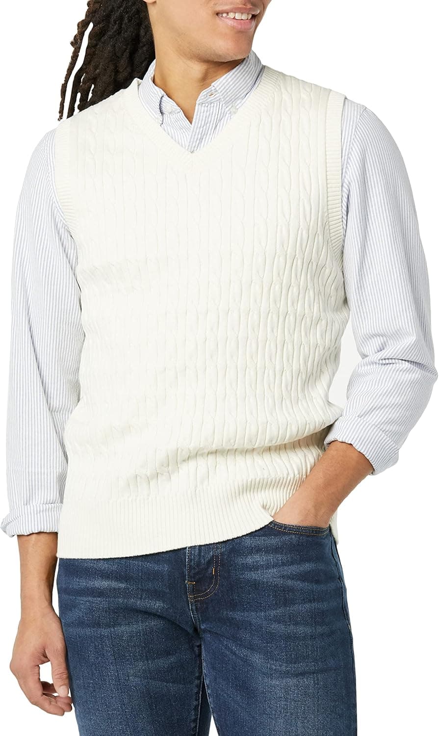 The Knitwear Lab Men's 3D Contrast-Tipped Cable Vest