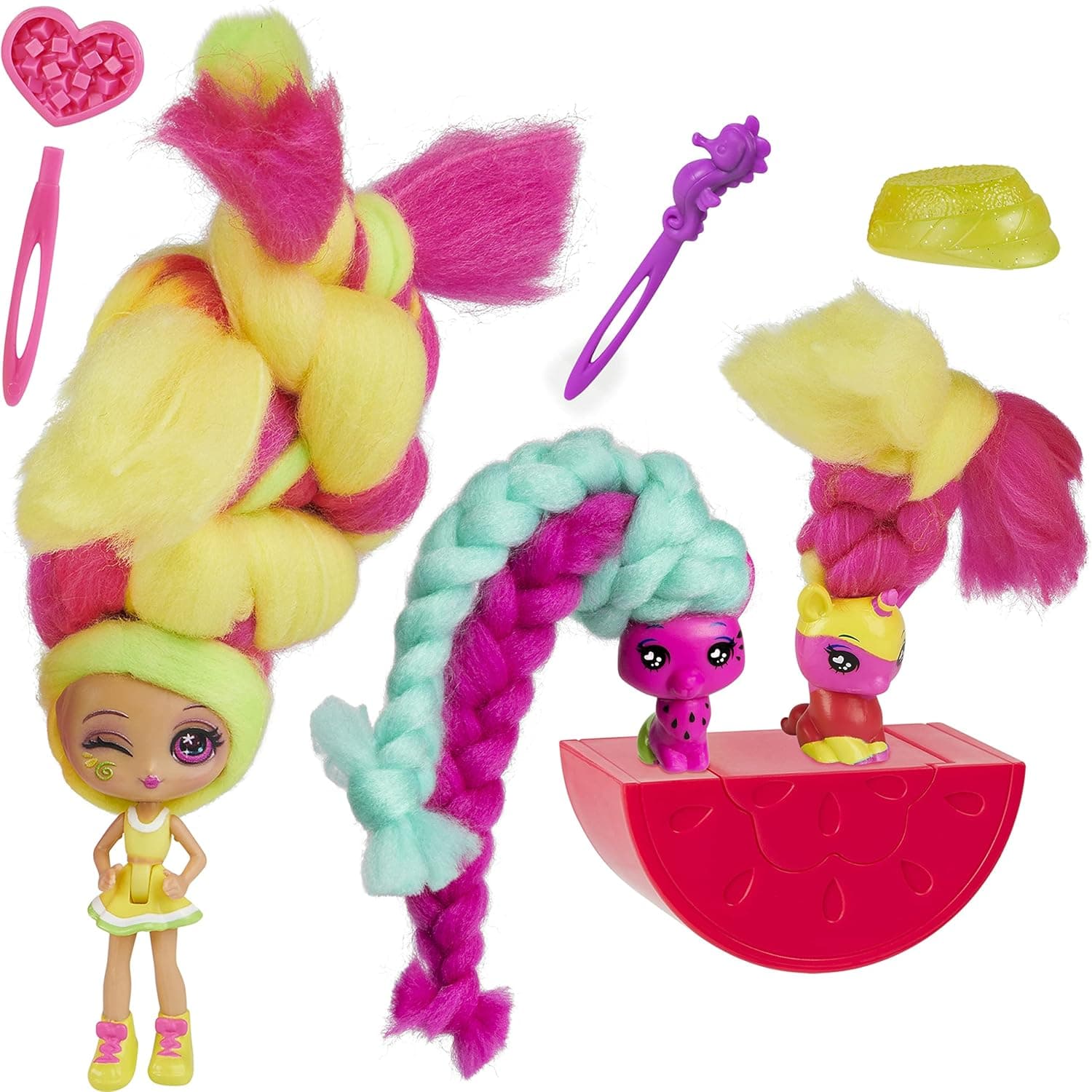 Candylocks, 3-Pack, Lemon Lou Twist 3-inch Scented Collectible Surprise Doll and 2 Pets with Accessories