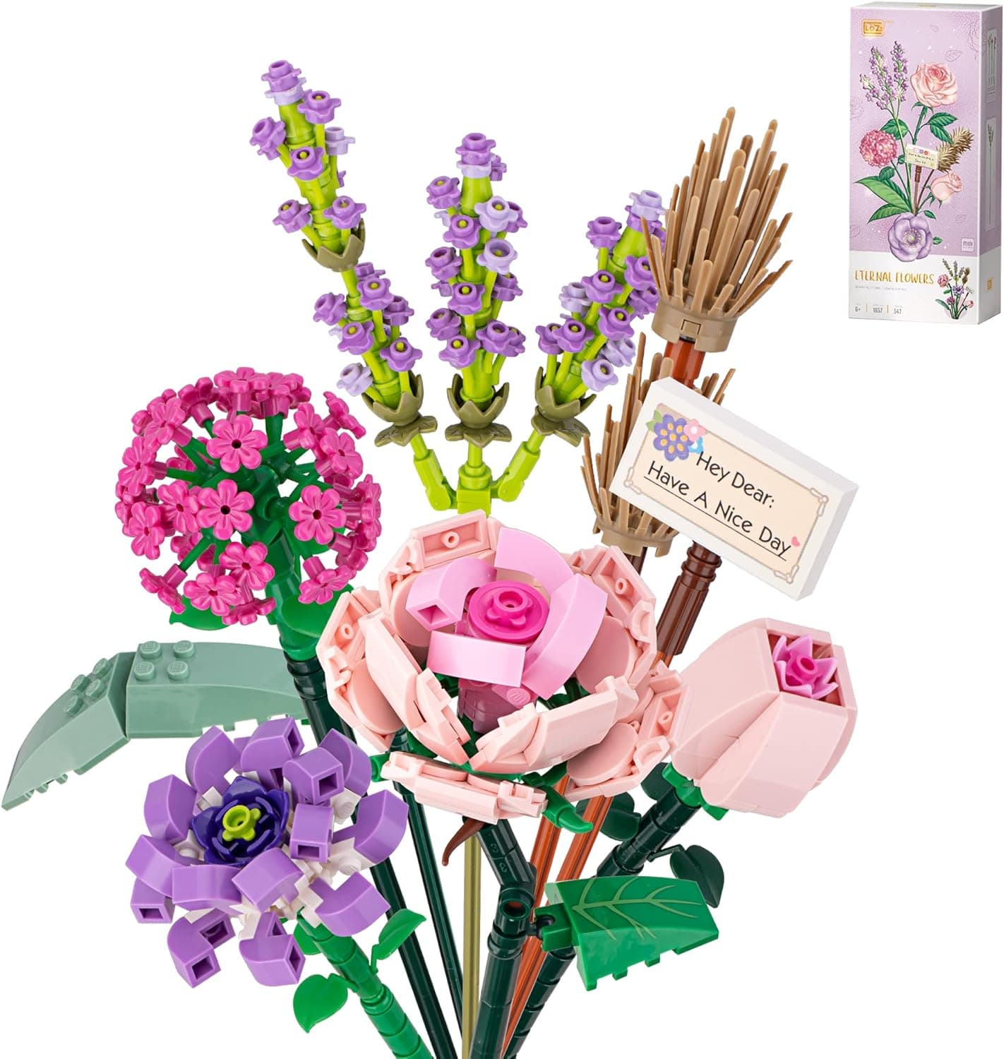 Flower Bouquet Building Kit, Flower Building Blocks, Artificial Flowers Building Toys Creative Project for Adults Botanical Collection Compatible with Lego 547 PCS(Lavender/Rose/Hydrangea/Camellia