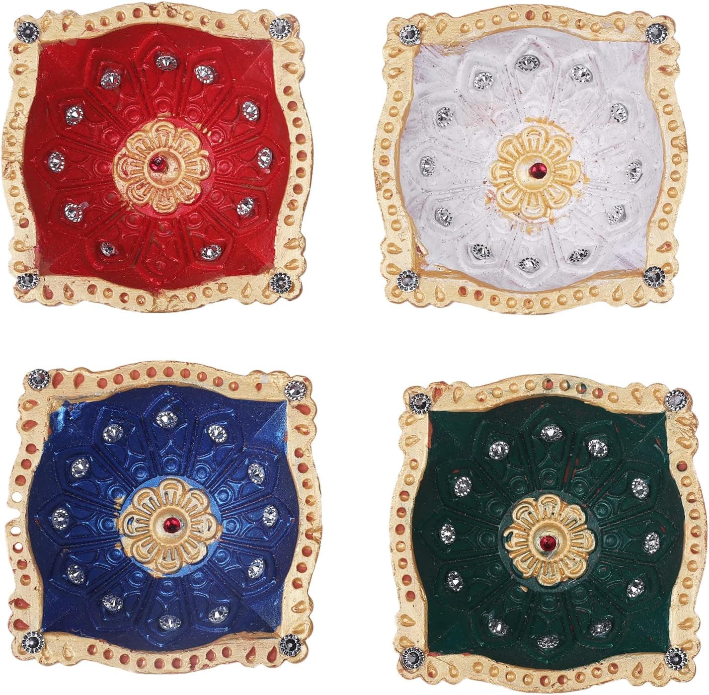 Handmade Traditional Terracotta Clay Diya,Earthen Traditional Diwali Diya Oil Lamps for Pooja. Diwali Diya Set of 4 (Multicolor)