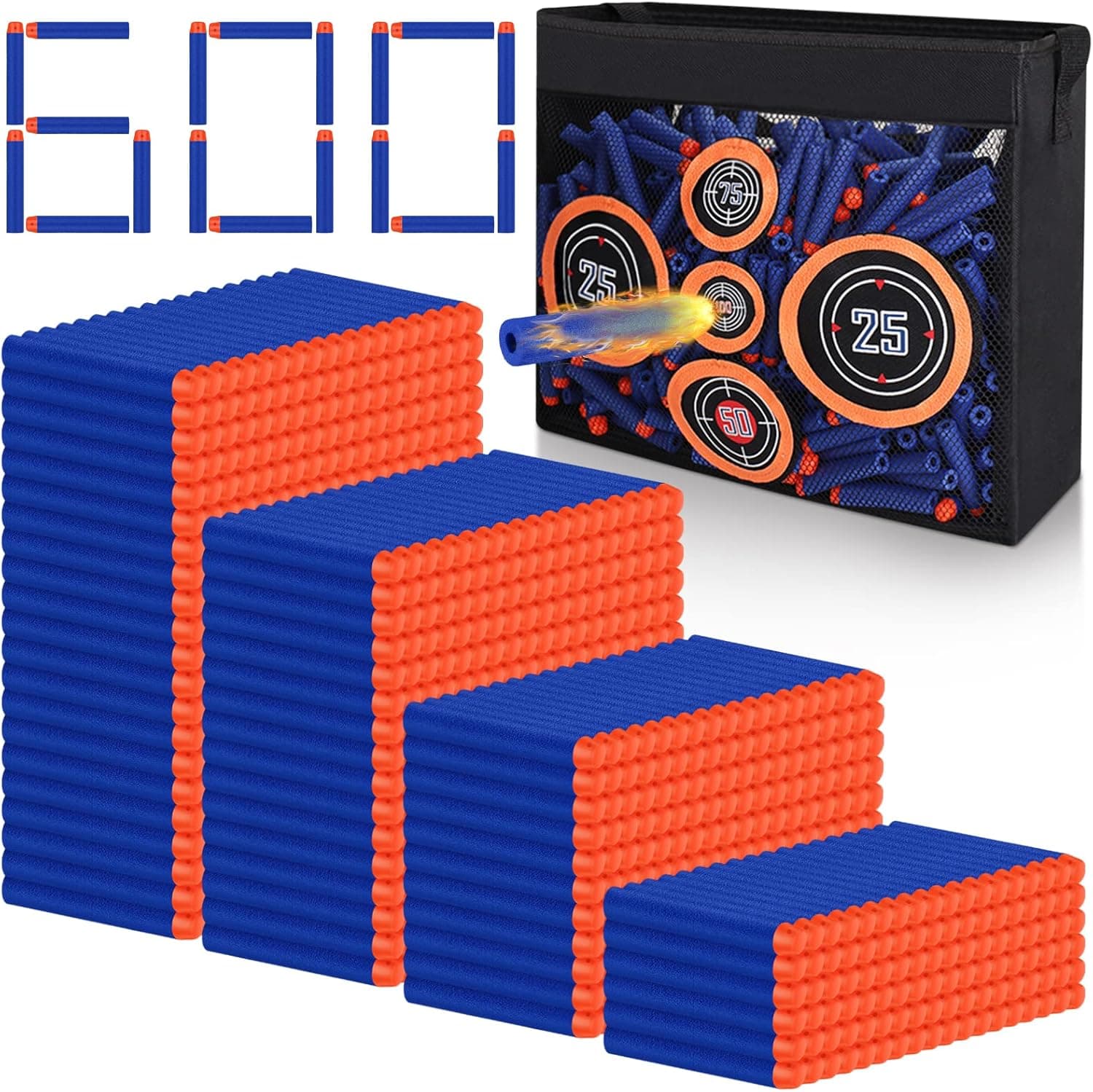 Pokiiulk Refill Darts Bullets Compatible with Nerf Guns N-Strike Elite Series, Refill Darts Premium Foam Bullets Pack with Portable Storage Bucket……