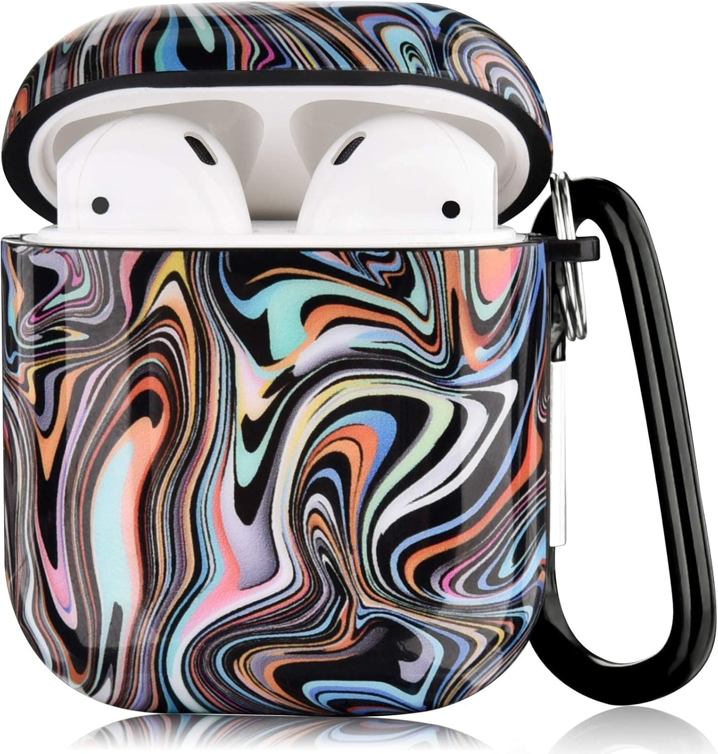 QINGQING Compatible with AirPods Case, 3 in 1 Cute Printed Design Airpods cCase 2nd Generation Protective Hard Case Cover Portable & Shockproof Women Men with Keychain for Airpods 2/1 Charging Case