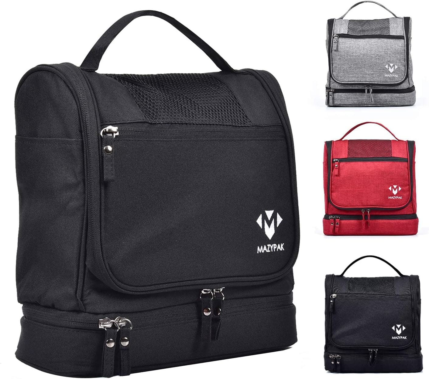 JOINTOP Hanging Travel Toiletry Bag for Men and Women, Large Capacity Toiletries Organizer Bag Kit with 11 Compartments, 3F Zipper,Metal Hook, Dry and Wet Separation,Waterproof Nylon(Black)