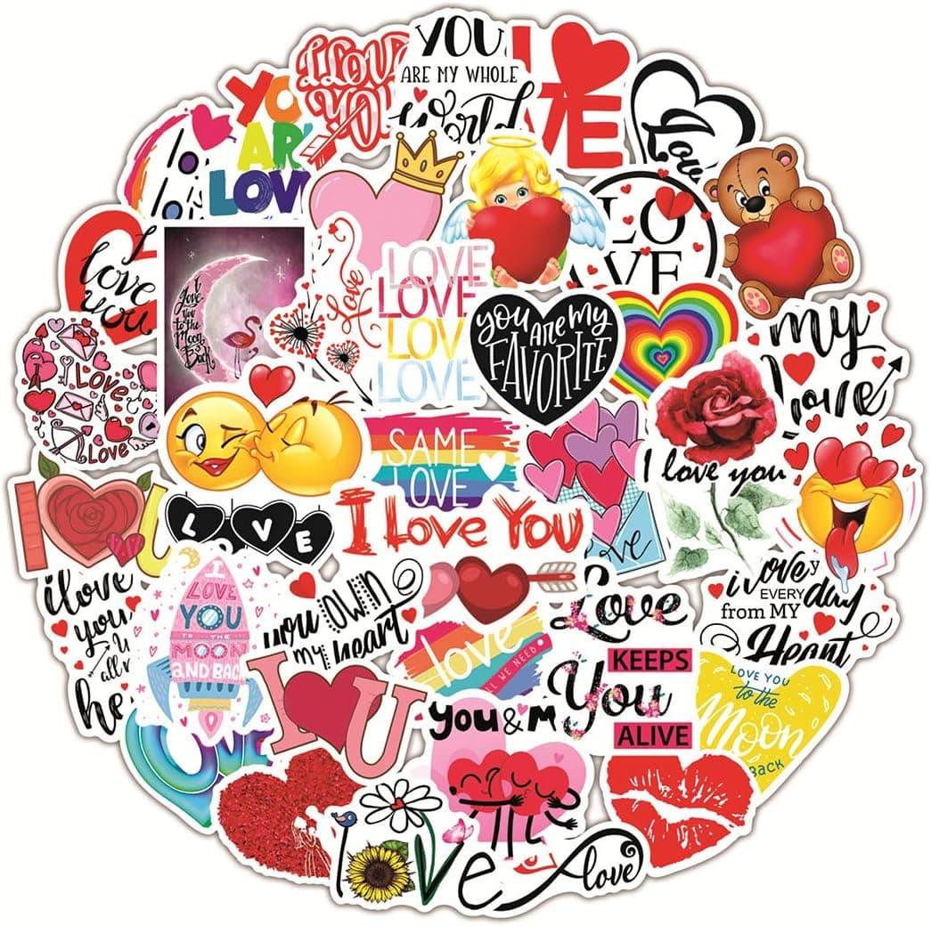 50pcs Waterproof Small Love Stickers for Envelopes Scrapbooking Phone Wall Envelops Water Bottles Laptop Wedding Car Window, I Love You Stickers Decal for Adults Women Gift
