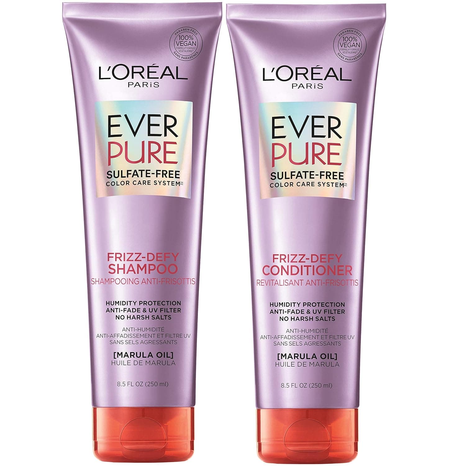 L'Oreal Paris EverPure Frizz Defy Shampoo and Conditioner Kit for Color-Treated Hair, 8.5 Ounce Each (Set of 2)