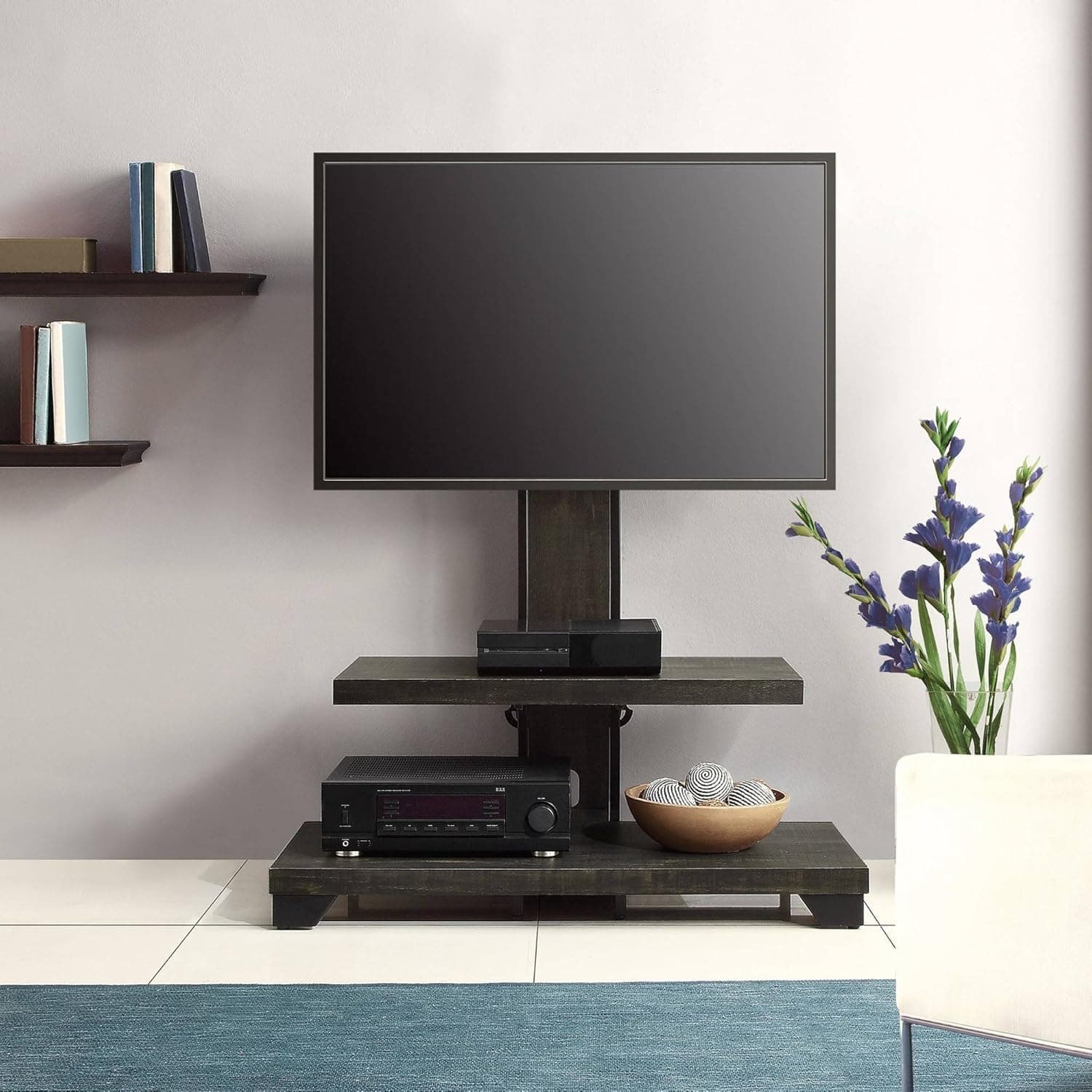 Whalen 2-Shelf Television Floater Mount for TVs up to 55" Weathered Dark Pine Finish