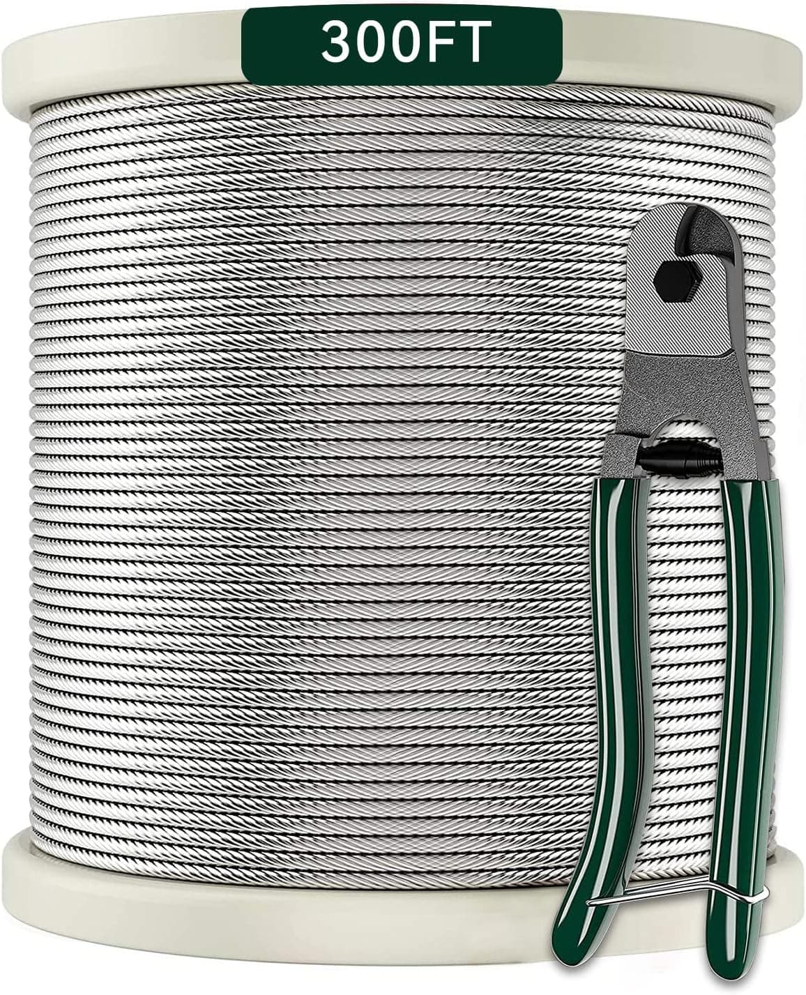 1/8 Stainless Steel Cable with Cutter7x7 Strands Construction,T316 Stainless Steel for Deck Railing,Porch Fence,String Lights Hanging Wire 300FT