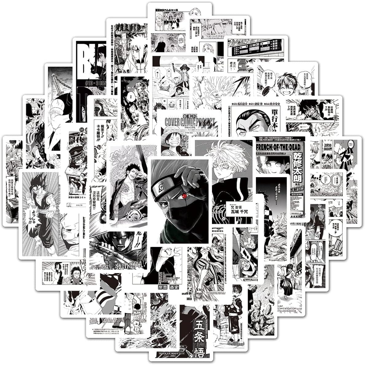 Black White Anime Stickers 100pcs for Hydro Flask Water Bottles Laptop Phone Car Skateboard Travel Suitcase Durable…