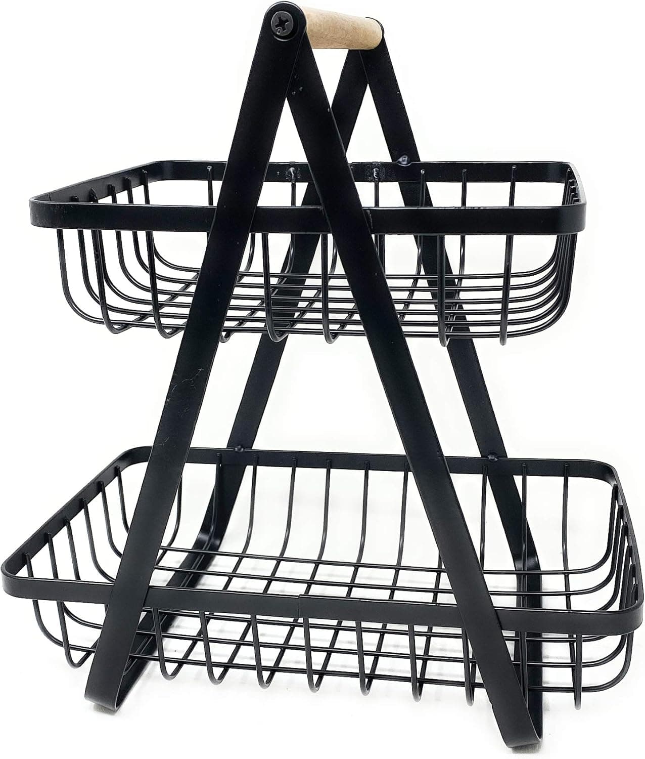 THE NIFTY NOOK Farmhouse 2-Tier Metal Fruit Storage Basket Organizer Display Stand For Home Decoration (Black)