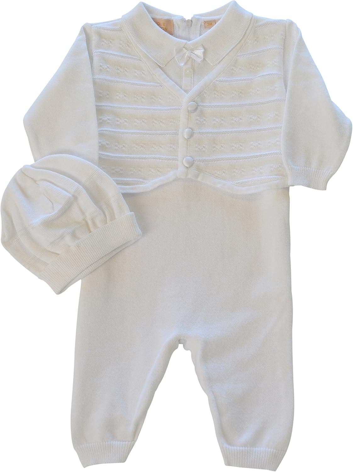 Boutique Collection Baby Boys' Christening Outfit with Attached Vest and Hat, 3M White