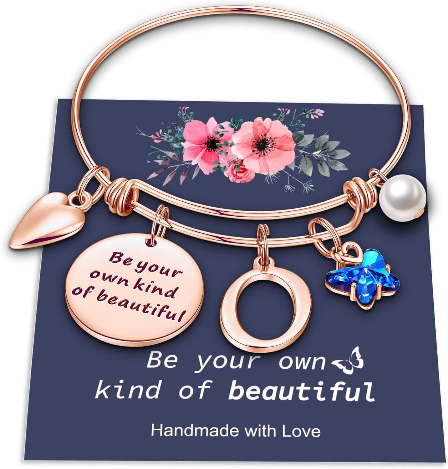 Butterfly Charm Bracelets for Women, Be Your Own Kind of Beautifully Inspirational Bangle Bracelet Expandable 26 Letters Initial Charm Butterfly Bracelets for Women Girls Personalized Jewelry Gifts