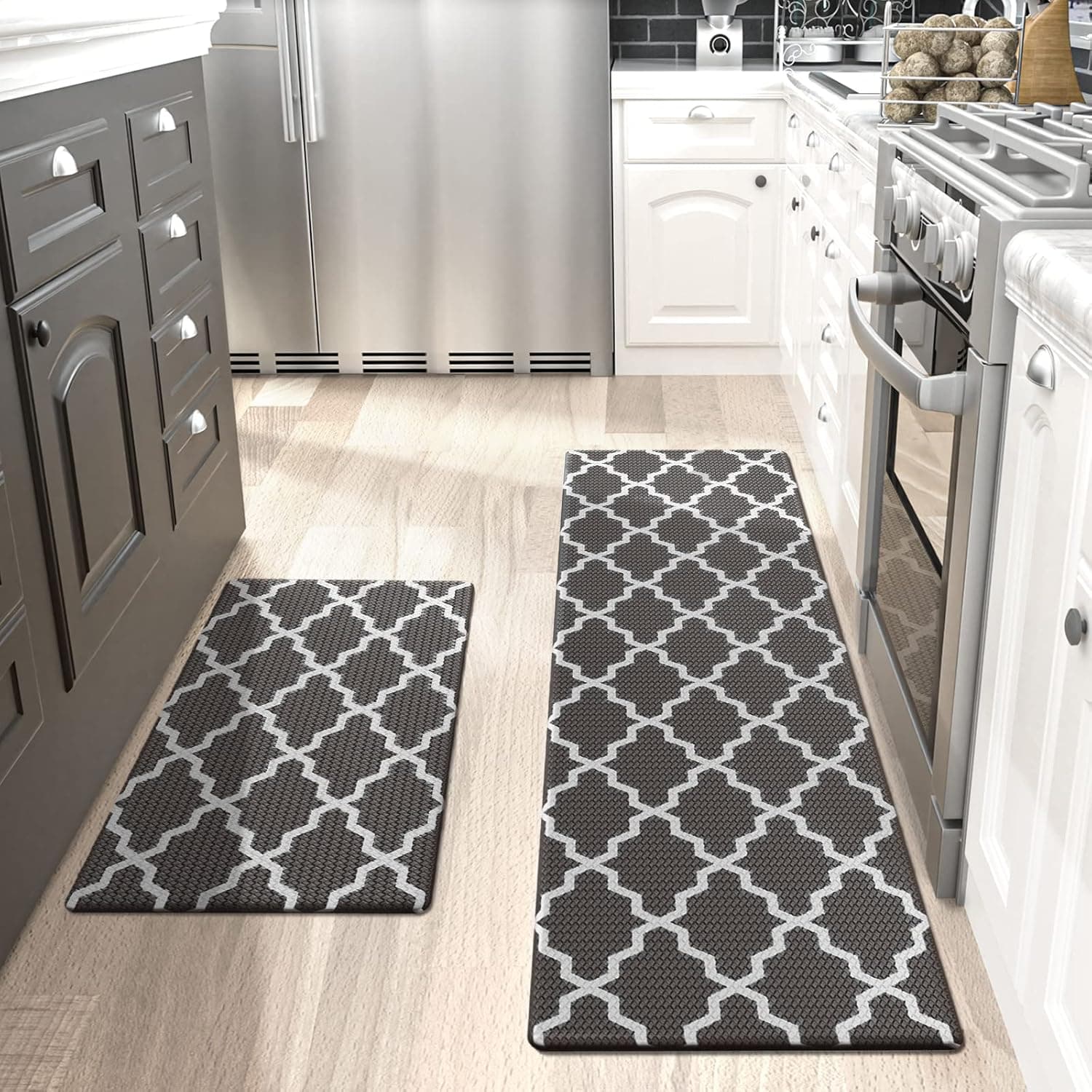 DEXI Kitchen Rugs and Mats Cushioned Anti Fatigue Runner Rug Waterproof Standing Mat 2 Piece Set,17"x29"+17"x59",Charcoal