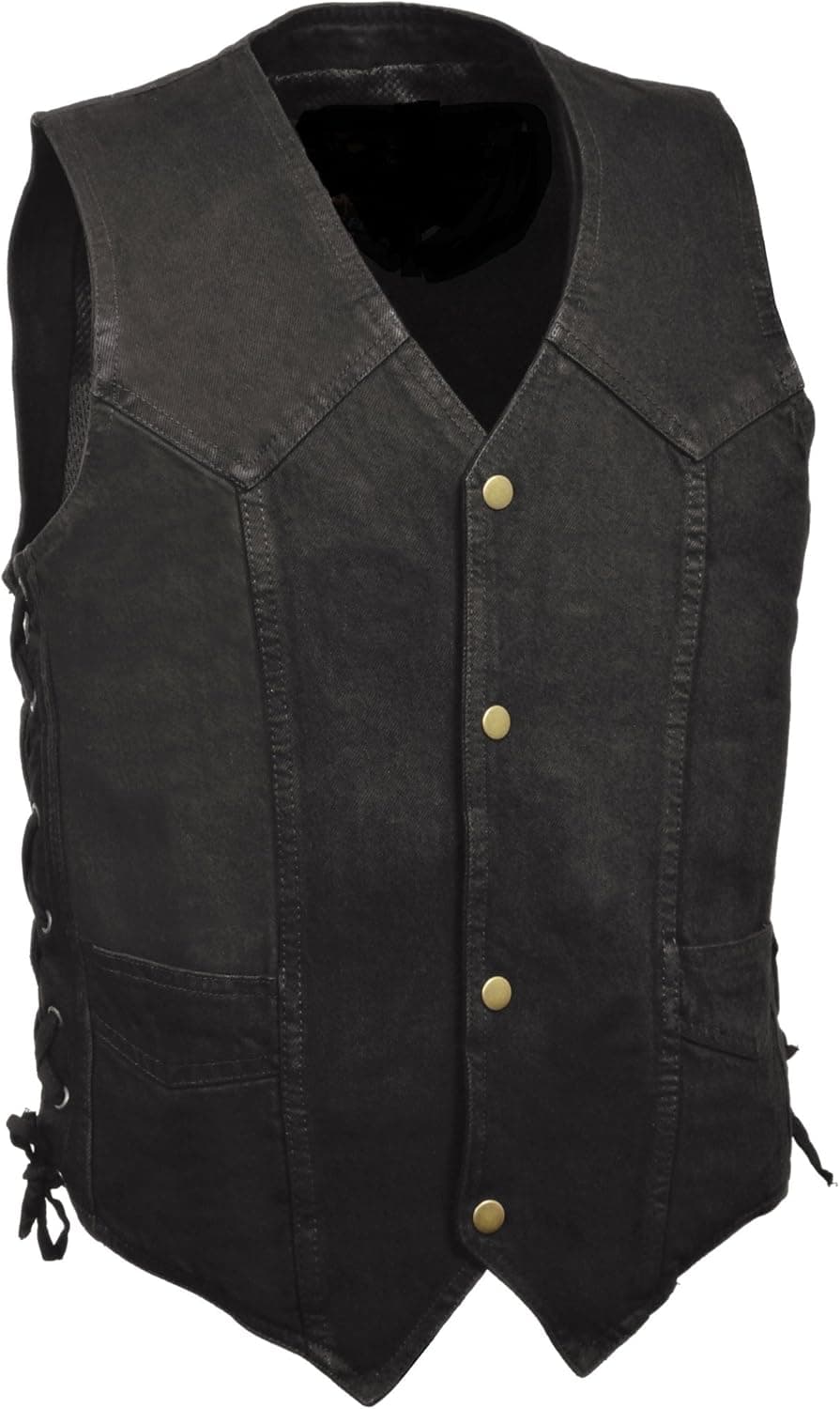 MILWAUKEE'S Men's Western Style Look Denim Vest w/Side Lacing (Black or Blue Versions)