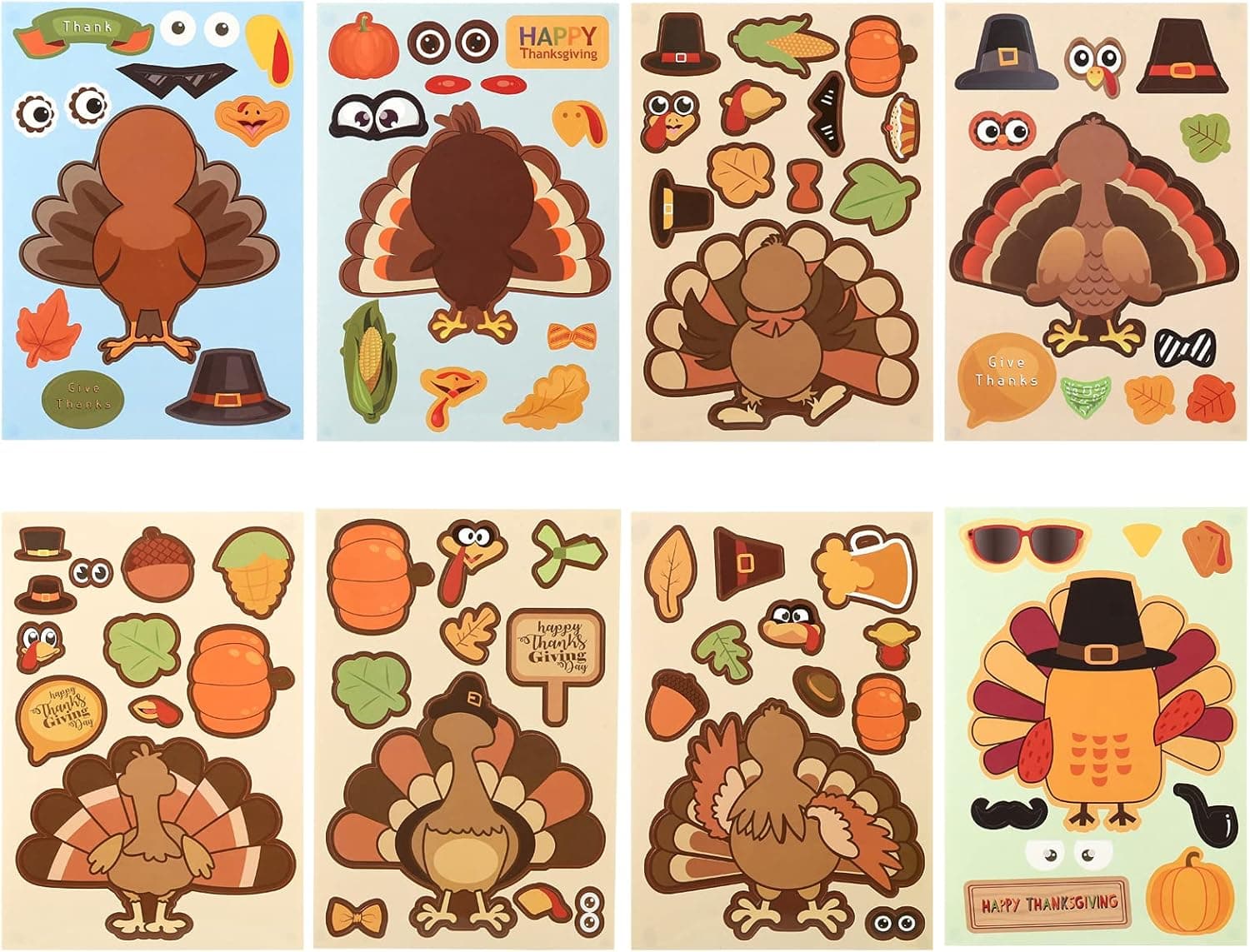 Naler 32 Sheets Thanksgiving Turkey Stickers Thanksgiving Party Favors Thanksgiving Games Supplies Autumn Fall Make A Turkey Stickers for Kids Toddlers