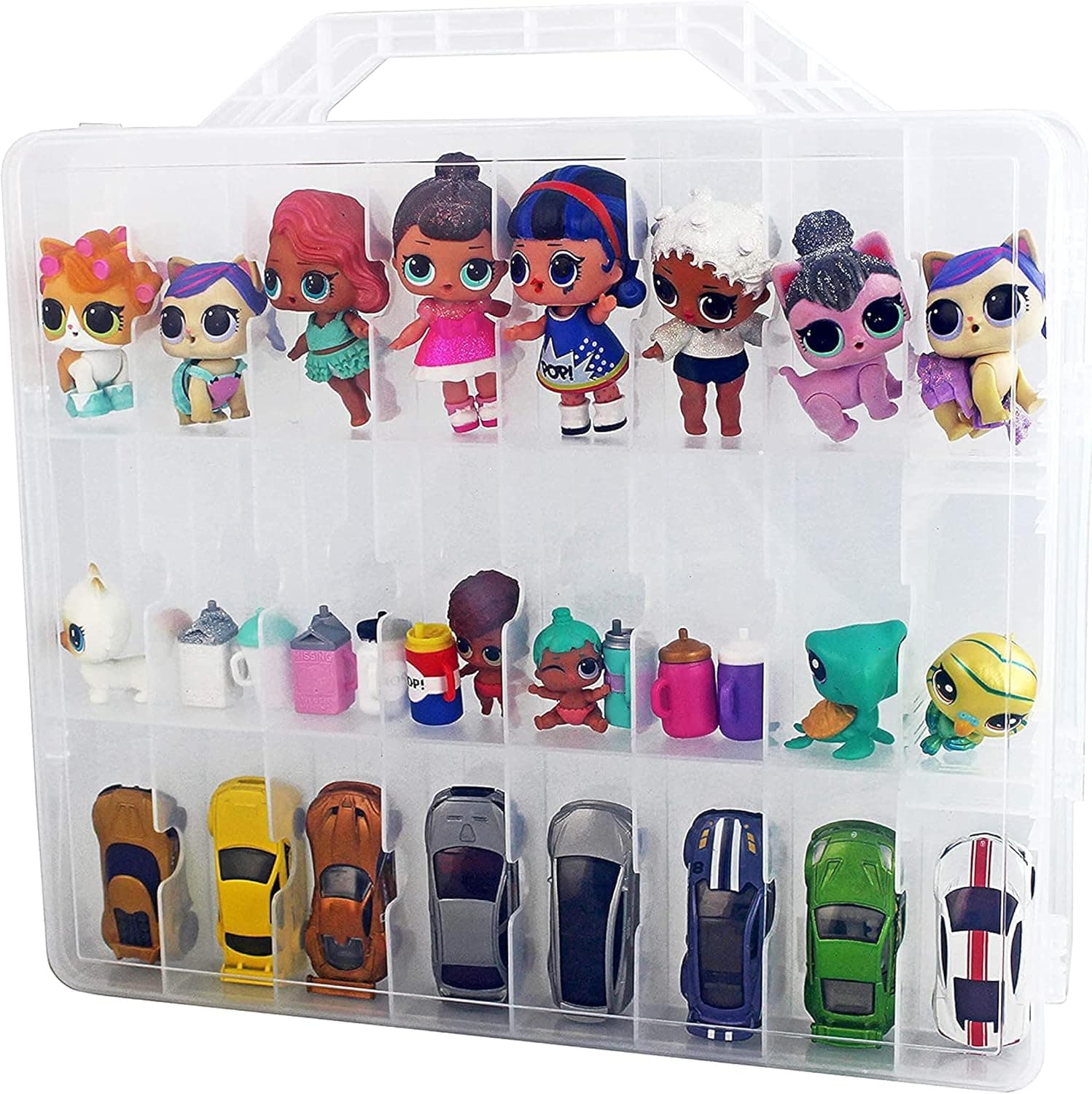 Bins & Things Toys Organizer Storage Case with 48 Slots - Toy Display Case Compatible with Calico Critter, Hot Wheels, Lego Organizer, Mario Kart, lol Surprise, Matchbox, Barbie, Tsum Carrying Case