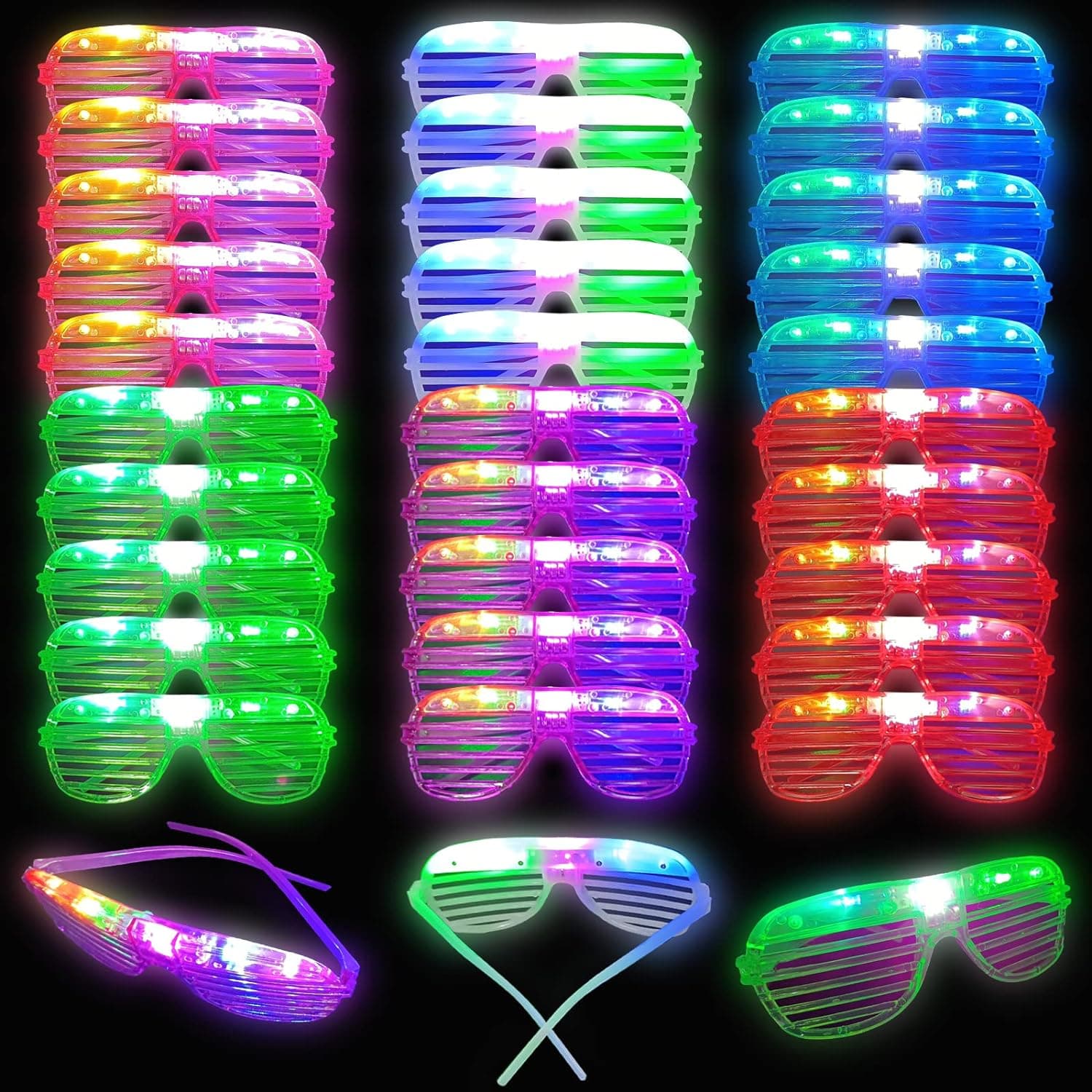 BATWEET 30 Pcs LED Glasses, 6 Colors Glow In The Dark Light Up Glasses Party Favors for Kids and Adults, Glow Neon Party Supplies Light Up Party for Mardi Gras Halloween Christmas Birthday Wedding
