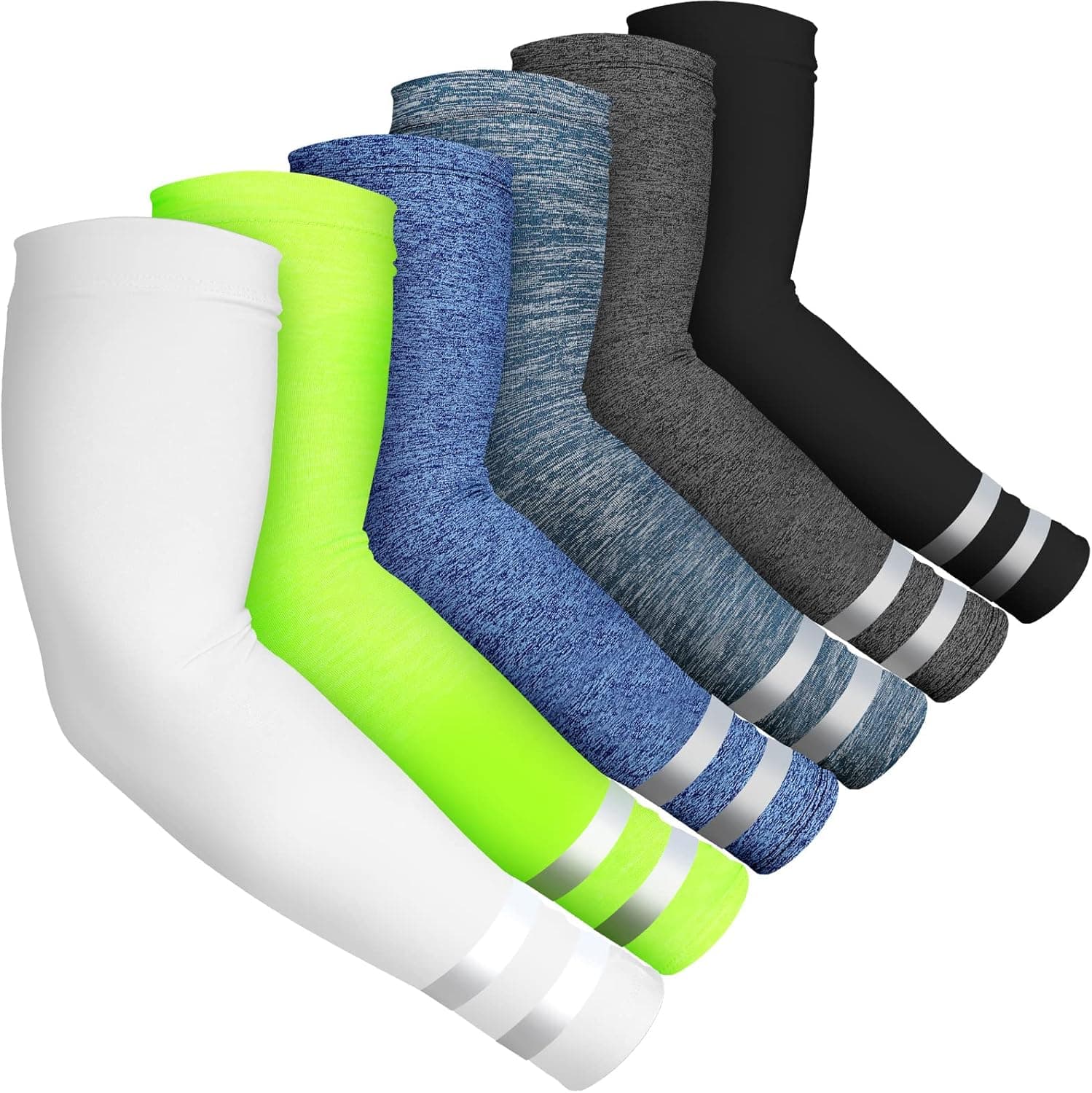 SATINIOR 6 Pairs UV Reflective Strap Arm Sleeves Cooling Sun Protection Arm Sleeve for Women Men
