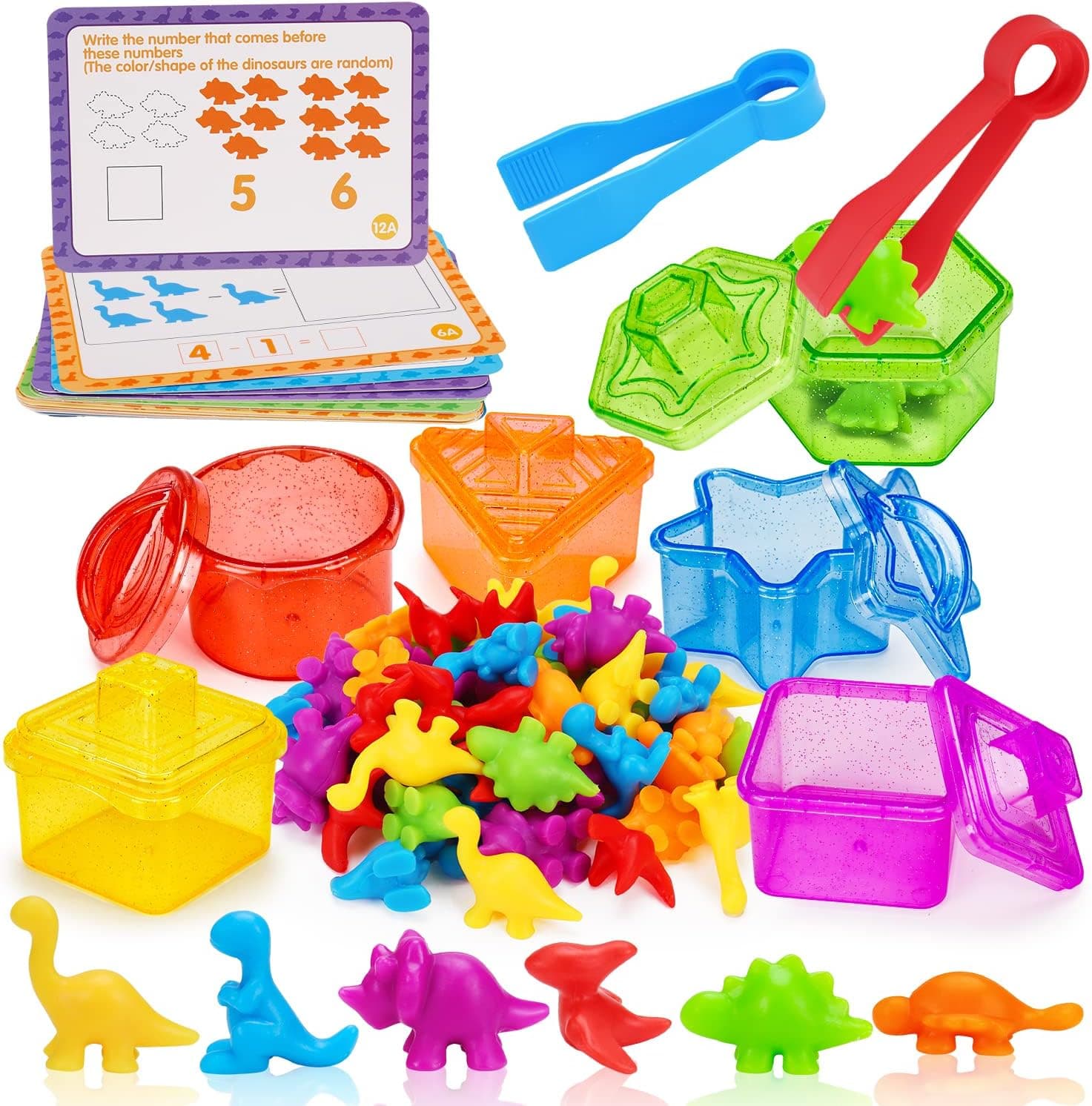 Counting Dinosaurs Toys for Kids Preschool Learning Activities Autism Children Math Counters Color Sorting Matching Game Educational Montessori Fine Motor Skills Toys for Toddler Boy Girl Age 2 3 4 5
