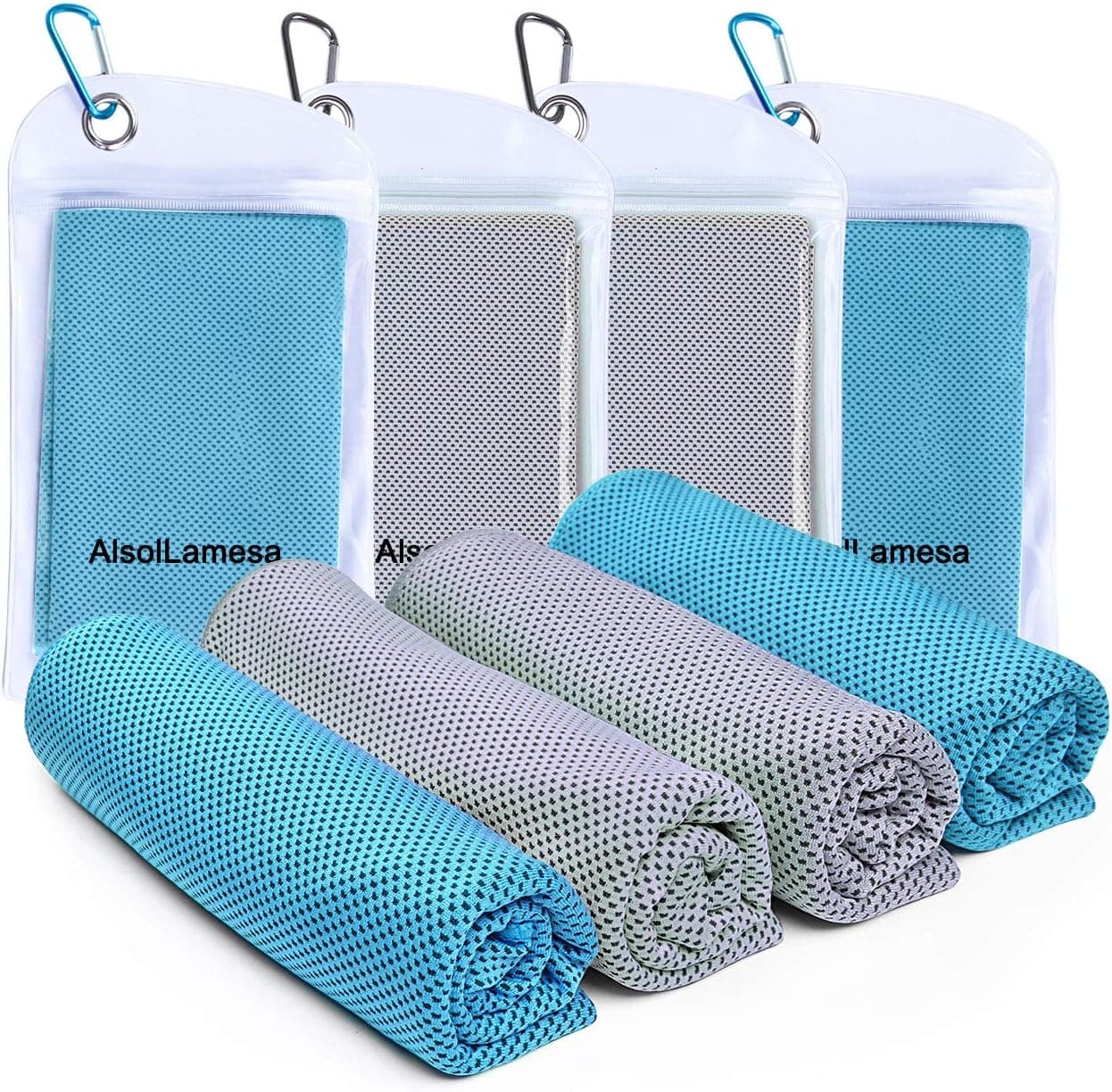 Alsol Lamesa 4 Packs Cooling Towel (40"x 12") Ice Sports Towel Cool Neck Towel Soft Breathable Chilly Towel Microfiber Towel for Gym Workout Fitness Yoga & Golf Camping & More Activities