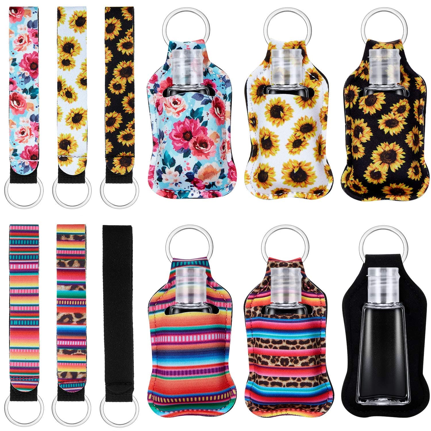 18 Pieces Keychain Holders Keychain Carriers 30 ml Flip Cap Bottles Travel Bottle Travel Containers with Wristlet Keychain for Liquid, Toiletries, Oil Essentials, Shampoo