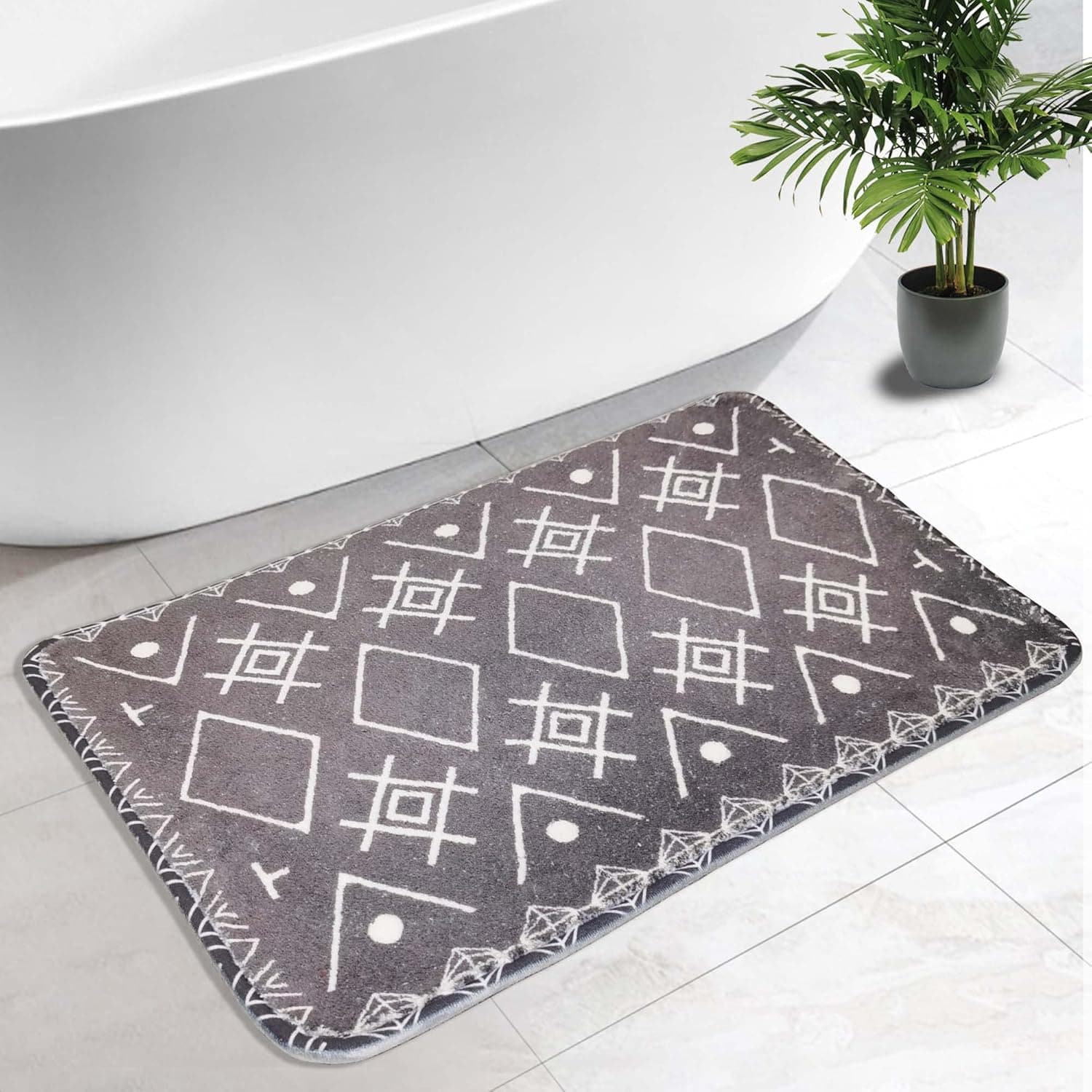 SUPER PANDA Boho Bathroom Rug Farmhouse Bathroom Rug Runner Rug Non Slip Small Bath Mat for Tub, Shower, and Bath Room Grey 16 x 24 inch