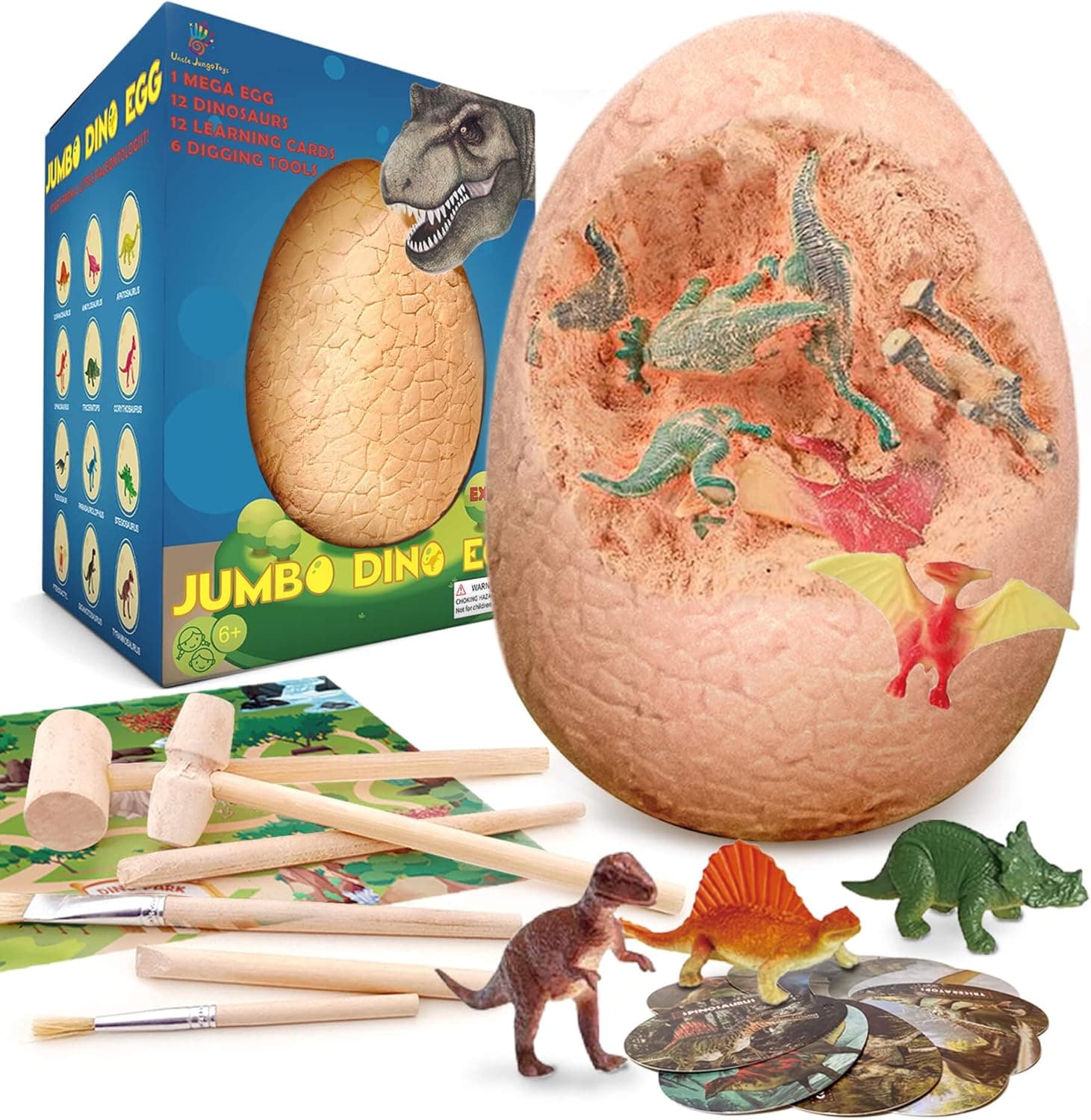 Jumbo Egg Dino Egg Dinosaurs Eggs 12 Different Dinosaurs in Jumbo Dino Egg Dig Kit Giant Dinosaur Dino Eggs Toys for Kids Educational Learning Archaeology Science STEM Gift for Girls Boys