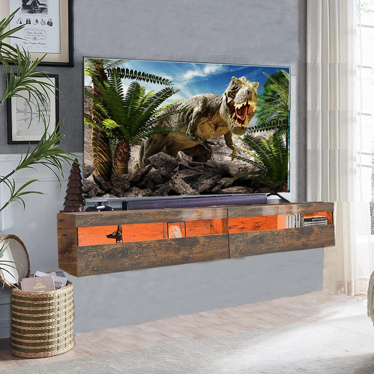 wuleen Floating TV Stand,71" High Glossy Floating Wall Mounted Entertainment Center with Storage and LED Lights, Modern TV Media Console Shelf for Living Room 65+ Inch TV,APP Control, 29 Colors