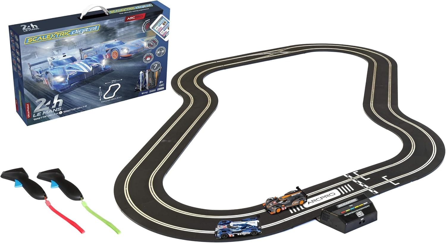 Scalextric ARC Pro App Race Control 24h Le Mans Slot Car Digital 1:32 Slot Car Road Race Track Set C1404T,Blue & Gray