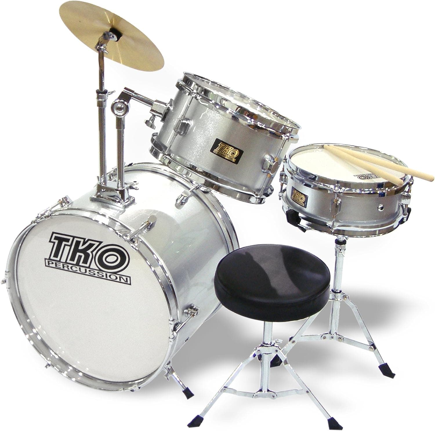 TKO 99 Kids/Children's Junior Drum Set with Sticks - Metallic Silver