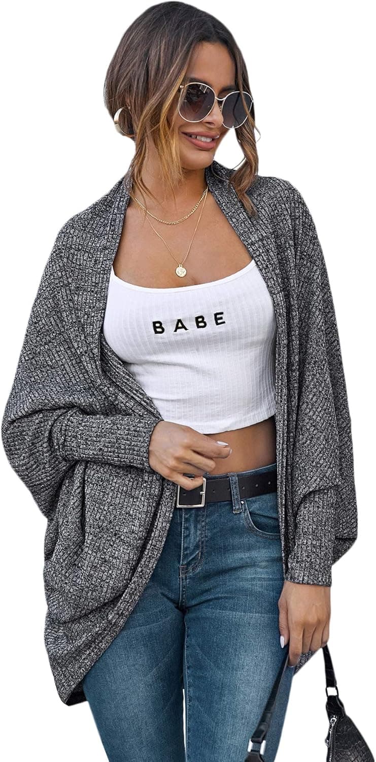 SweatyRocks Women's Casual Oversized Open Front Dolman Long Sleeve Knit Cardigan Sweater