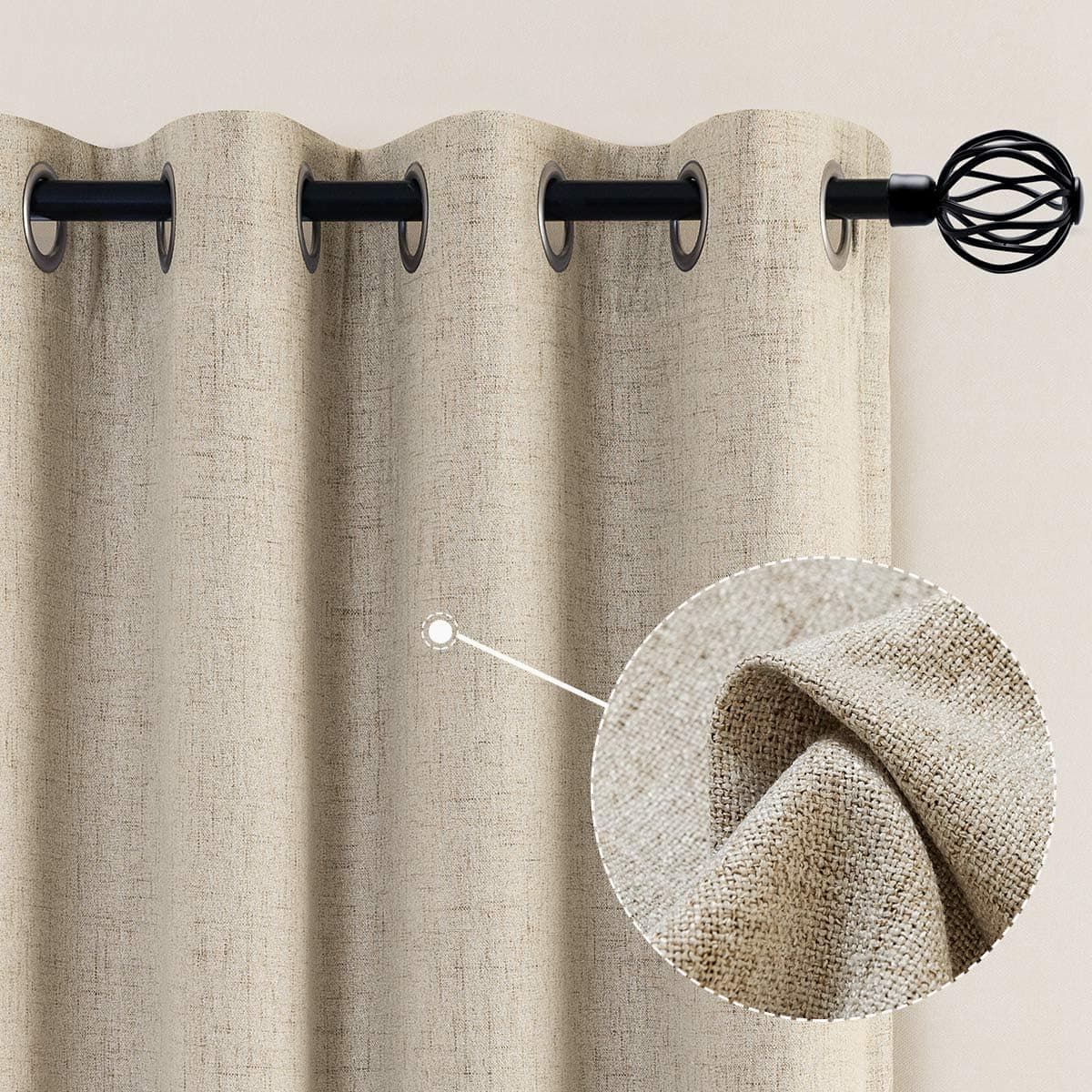 Vangao Linen Blackout Curtains 84 Inches Long Linen Textured Drapes Room Darkening for Living Room Bedroom Window Treatment 2 Panels, Grommet Top, Beige