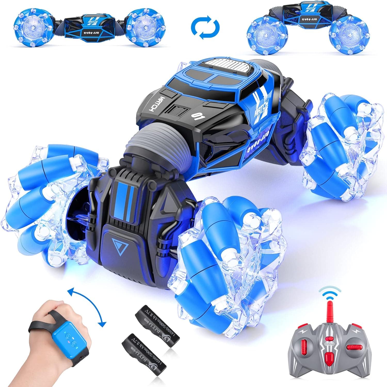 Powerextra Gesture Sensing RC Stunt Car, Remote Control Car, with Light & Dance for Kids Gesture RC Stunt Car, Double Sided 360° Rotating Off Road Stunt Car, 50+ Mins Play Time for Kids & Boys