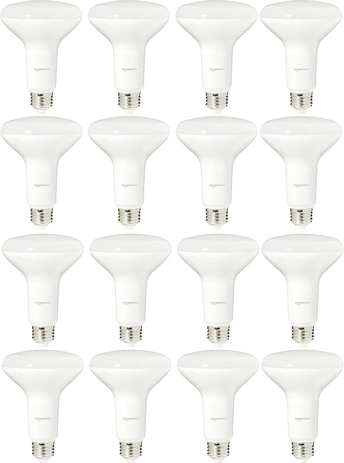 Amazon Basics 65 Watt Equivalent, 3000K White, Dimmable, 15,000 Hour Lifetime, BR30 LED Light Bulb | 16-Pack