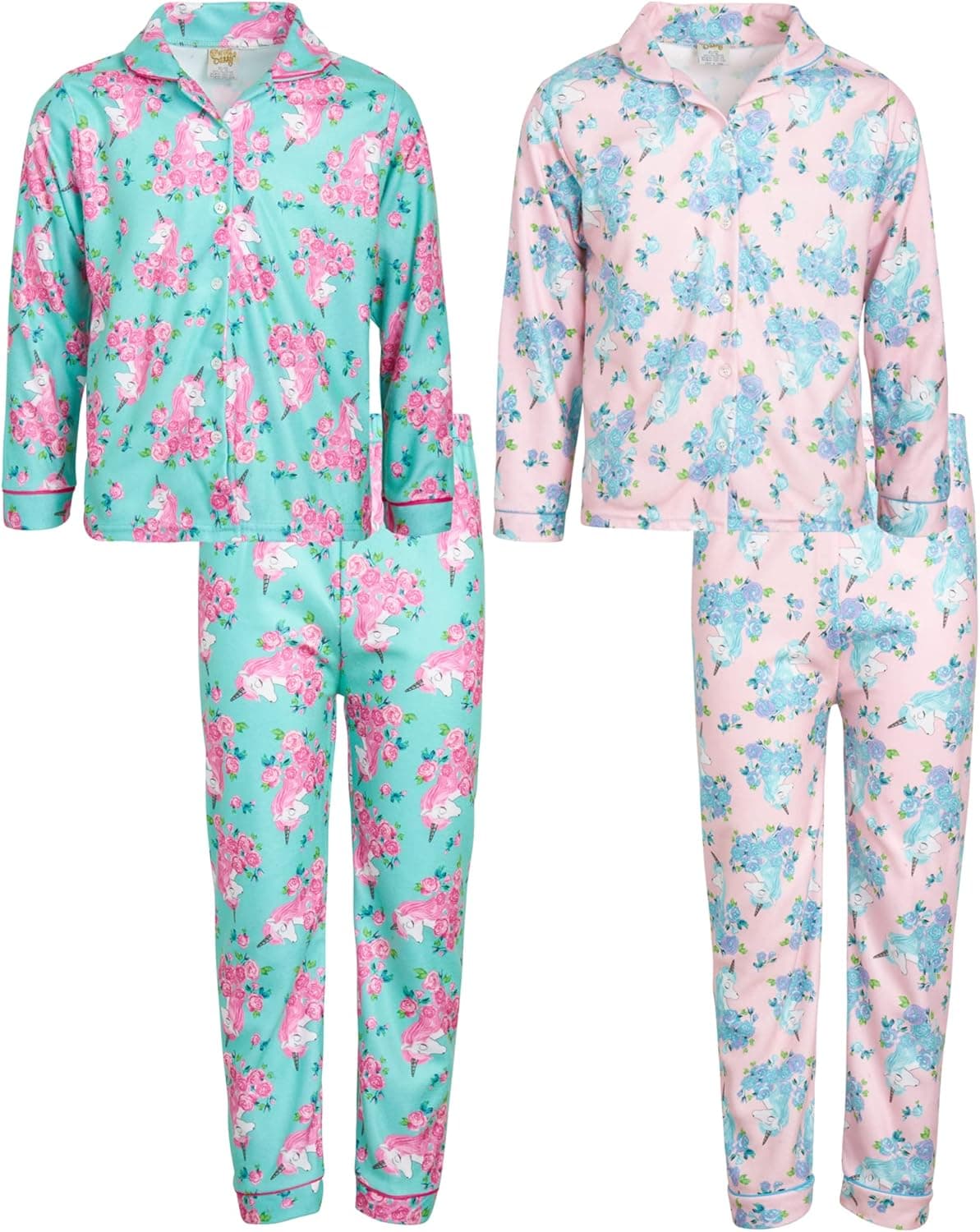 Sweet & Sassy Girl's Flannel Fleece Pajamas - 4 Piece Long Sleeve Button Down and Pants Sleepwear Set