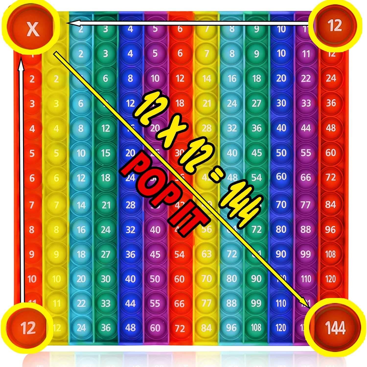ENVFRI Multiplication Pop It Number Table Game Fidget Math Toy for Teachers Student, Math Table Chart Fidget Bubble Sensory Toys to Create Kinds of Math Manipulatives 12x12, 9.5 in (Rainbow)