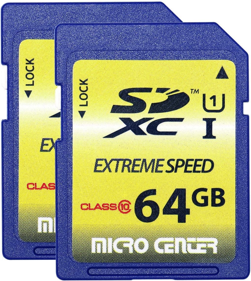 64GB SD Card Class 10 SDXC Flash Memory Card Full Size SD Chip USH-I U1 Trail Camera Memory Card by Micro Center (2 Pack)