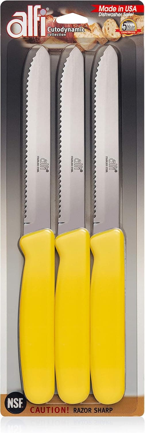 Alfi All-Purpose Knives Aerospace Precision Rounded Tip - Home And Kitchen Supplies - Serrated Steak Knives Set |Made in USA (3 Pack)