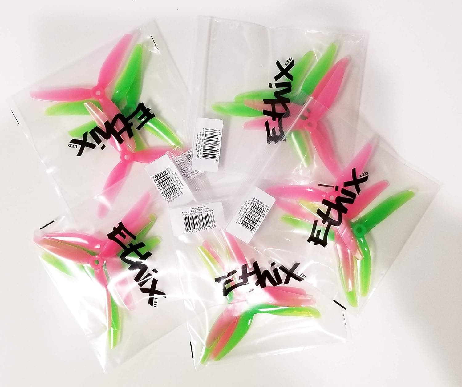10 Pair Ethix S3 Prop Watermelon (10CW+10CCW)-Poly Carbonate Tri-Blade 3 Blade Propellers Props for FPV Racing