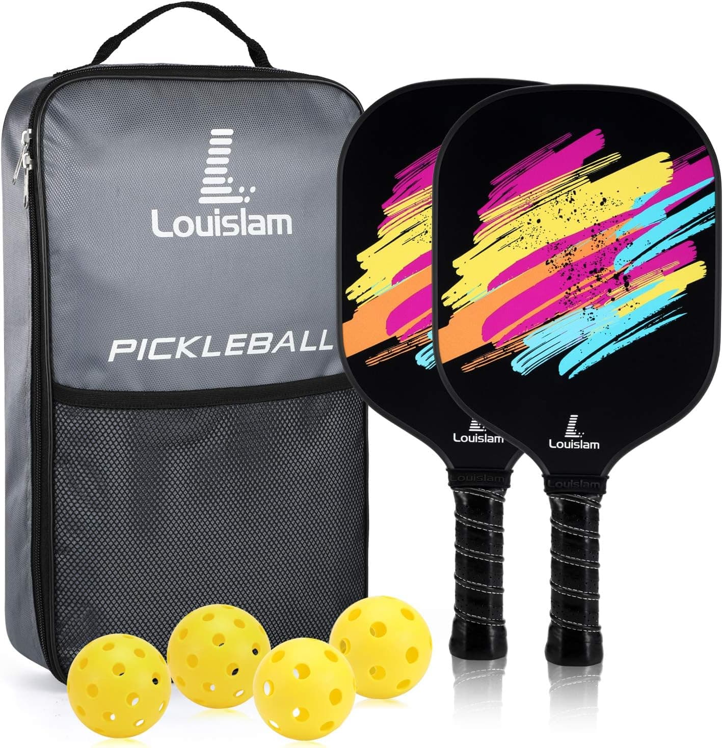 Louislam Pickleball Paddles Graphite Pickleball Paddle Set of 2 Honeycomb Composite Core Lightweight Pickleball Racket Set with Pickleball Balls